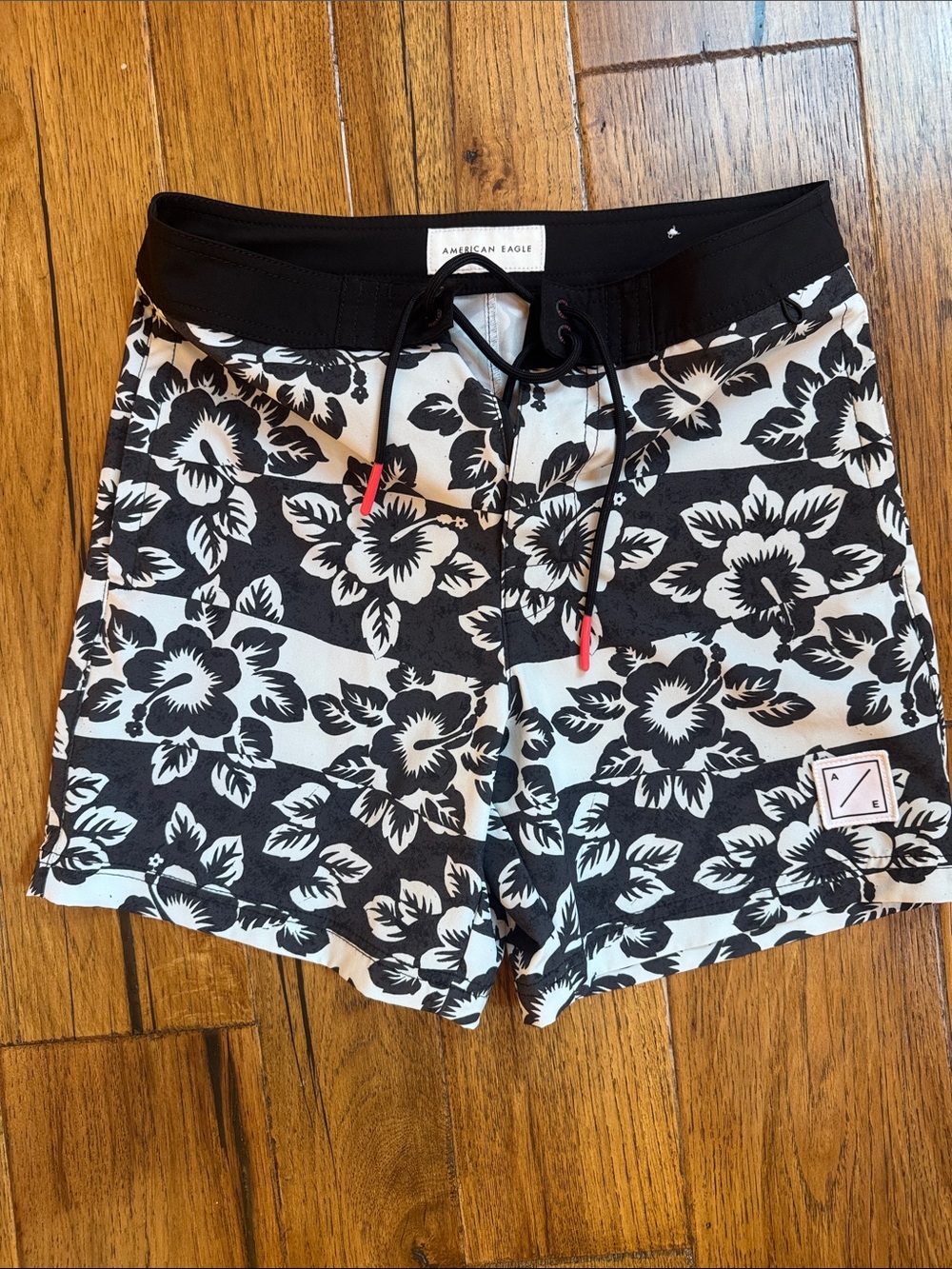 American Eagle Outfitters Black and White Floral Swim Shorts